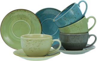 CreaTable Cappuccinotasse Kaffeetasse NATURE COLLECTION, 8-tlg, Steinzeug, Tassen Set, naturfarben mit Sprenkel, 4 Tassen, 4 Untertassen