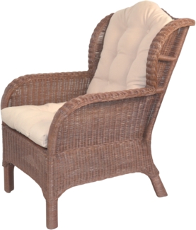 Rattansessel, Ohrensessel, Nostalgie-Sessel, handgeflochten, mit Kissen