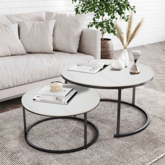 G-LEAF Couchtisch Beistelltisch-Set mit platzsparendem Nesting-Design (2-St), kratzfest & wasserdicht, stabiles Metallgestell, leicht zu reinigen
