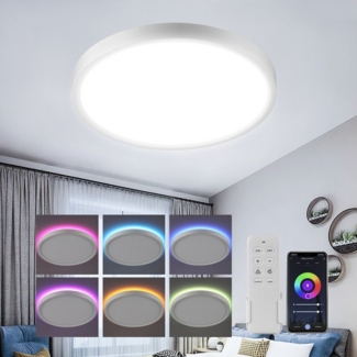 ANTEN LED Deckenleuchte 24W WIFI RGB Led Deckenlampe Rund Badezimmer Wohnzimmer Küche Lampe, 3000-6500K Dimmbar mit Fernbedienung, 30x2,5cm