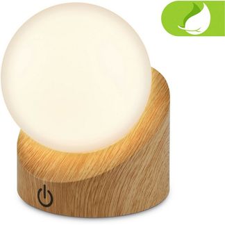 BRILONER - Mini LED Tischlampe kabellos IP54 mit Touch, dimmbar in Stufen, Akku & Lichtquelle tauschbar, Nachttischlampe, Kugel, LED Lampe, Akku Tischleuchte, Outdoor Lampe, 10 x 8 x 9 cm, Holzoptik