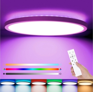 Oraymin Deckenleuchte LED Deckenlampe Flach Rund Weiß Deckenleuchte CCT RGB Whonzimmer, RGB+CCT, LED fest integriert, Farbwechsler,Kaltweiß,Neutralweiß,Warmweiß, Tageslichtlampe Decke, Warmweiß, CCT, Neutralweiß, RGB, Kaltweiß