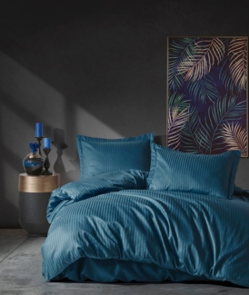 Satin-Einzelbettbezug-Set XXL (DE), 'Stripe', Blau