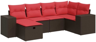 vidaXL 6-tlg. Garten-Sofagarnitur mit Kissen Braun Poly Rattan 3325690