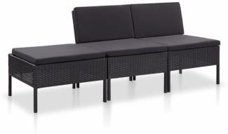 vidaXL 3-tlg. Garten-Lounge-Set mit Auflagen Poly Rattan Schwarz 48957