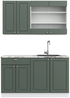 Singleküche Fame-Line Grün-Gold Landhaus/Weiß 140 cm ohne Arbeitsplatte Vicco