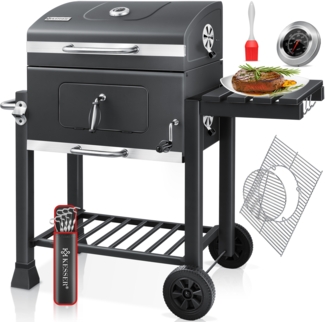 KESSER® 'XL' Holzkohlegrill mit Deckel, Rädern, Edelstahl-Griff, Grillrost & Thermometer, Edelstahl grau, 115 x 45 x 105 cm