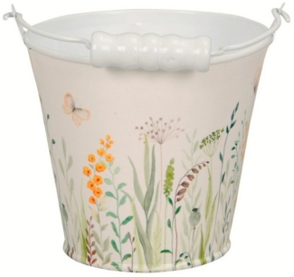 finehomegarden Blumentopf Eimer Metall mit Henkel Blumenwiese Pflanztopf weiß/bunt Übertopf, Pflanzgefäß H11+12+14cm 3Größen wählbar / Paket