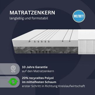 Komfortschaummatratze Omega, Wendematratze, 90x200, 140x200 cm und weitere Größen, WELTBETT, 18 cm hoch, Wendematratze 2-in-1 Härtegrade mittelfest und fest