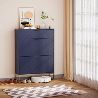 UEV Schuhschrank mit 3 Klappen schmal Schuhablage (Modern Schuhkommode im Flur Diele,80x24x122cm) Platzsparend, mit Kippschutz/Trennwand verstellbar