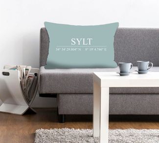 queence Dekokissen Sylt, Kissenhülle,Sylt Schriftzug,Sylt,Koordinaten,Nordsee,Maritim