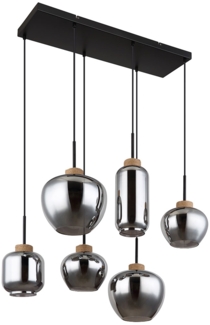 Pendelleuchte, Metall, Schwarz-matt, Glas Rauchfarbe, L 80 cm