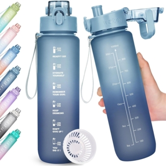 Trinkflasche 1l BPA-frei Sport Auslaufsicher Zeitmarkierung Fitness Büro Yoga