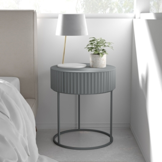 Beistelltisch Rill mit Schublade 46xØ40 cm Grau [en. casa]