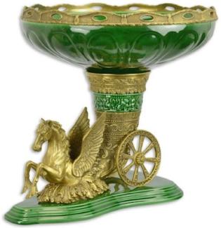 Casa Padrino Barock Blumenschale Grün / Messing 49,2 x 41 x H. 40,8 cm - Prunkvolle Porzellan Pflanzenschale mit elegantem Bronze Pegasus Pferd - Deko Accessoires im Barockstil