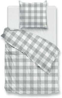 Zo! Home Cotton Bettwäsche 155x220 Quattro di Lino Dove Grey grau weiß kariert