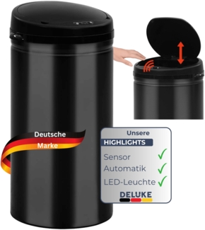 DELUKE® Sensor Mülleimer Küche 50L Schwarz - Automatik Bewegungssensor Klemmring | Smarter Abfalleimer mit Deckel Müllbehälter Kücheneimer