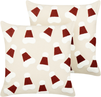 Dekokissen 2er Set SUGARPLUM Baumwolle 45 x 45 cm Hellbeige Weihnachtsmotiv