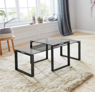 2er-Set Couchtisch 'KATRINE', rauchfarbenes Glas