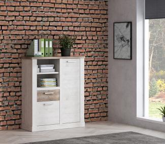 Forte 'DURO' 1 Highboard 10 cm Büroschrank Aktenschrank in Pinie weiß Eiche Antik