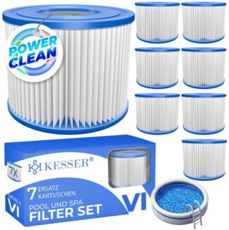 KESSER® Filter für Whirlpool 7x Filterkartuschen Ersatz SPA Filter Größe VI Kartuschen Wasserfilter Poolfilter kompatibel mit Lay-z-Spa Intex Ersetzt die Originalkartusche Blau, 7er-Set