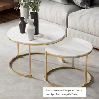 G-LEAF Couchtisch Beistelltisch-Set mit platzsparendem Nesting-Design (2-St), kratzfest & wasserdicht, stabiles Metallgestell, leicht zu reinigen