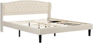 Merax Polsterbett 180x200 Ohrenform Doppelbett aus Samt mit Knopf-Dekor & Lattenrost Beige