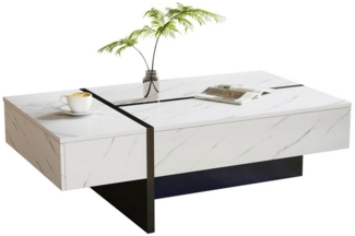 HAUSS SPOLE Couchtisch 105 x 60 x 35 cm Couchtisch mit LED-Beleuchtung, Hochglanz Tischplatte weiß (Unregelmäßiges Design Couchtisch mit 3 Schubladen), mit LED-Beleuchtung, Marmormuster, Hochglanz Tischplatte,105*60*35cm