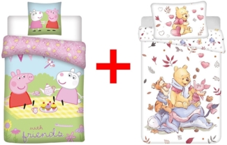 Jerry Fabrics Kinderbettwäsche Kinderbettwäsche Peppa Wutz und Winnie Puuh 100 x 135 cm 2er-Set, Renforcé, 2 teilig