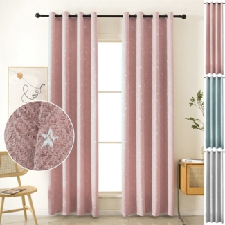 BTTO V&G Vorhang Gardine Sternen, Vorhang Ösen, Transparent/80 % Verdunkelungsvorhänge, Wohnzimmer Schlafzimmer 132X160/132X213/132X244cm