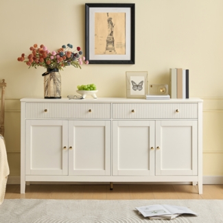 Esszimmer Sideboard 160 x 40 x 82,5 cm in Weiß mit 2 Schubladen und 4 Türen – Elegantes Buffet