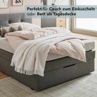 HOMESTORY Kuscheldecke Weiß XXL 150x200 cm Baumwollmischung weiche & warme Kuschel-Decke mit Fransen für Couch & Sofa, waschbar, Öko-Tex Standard 100, 1,4kg, 400g/m²