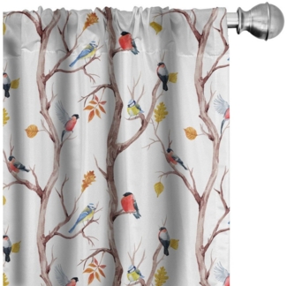 Abakuhaus Gardine Vorhang für Wohnzimmer Schlafzimmer Dekor, Microfaser, Herbst Vögel auf einem Baum Art Design