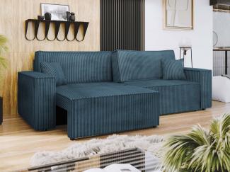 Schlafsofa Kobaro Cord mit L-Funktion, 2 Bettkästen und Schlaffunktion (Farbe: Poso 05)