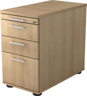 bümö Schreibtisch Schrank Büro mit Hängeregister für Hängeordner, Schubladenschrank Holz in Eiche, Container mit Schubladen & Hängeregistratur - Schreibtisch Kommode mit Relinggriffe, SC40-E-E-RE