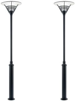 2er Set Mastleuchte / Gartenlaterne GEMINI, Höhe 220cm, Alu schwarz / Opalglas