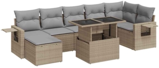 vidaXL 8-tlg. Garten-Sofagarnitur mit Kissen Beige Poly Rattan 3326520