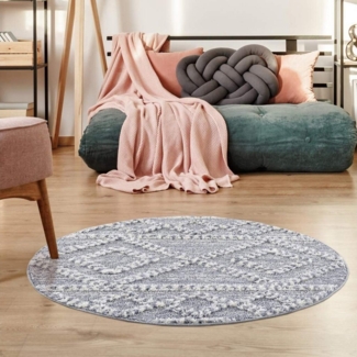 Carpet City Hochflor-Teppich Focus 3022, rund, Höhe: 20 mm, Boho-Teppich, Hochtief-Muster/ 3D-Effekt, für Wohnzimmer, Schlafzimmer