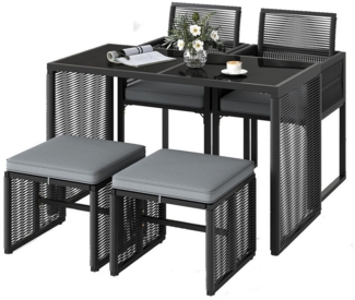 COSTWAY Garten-Essgruppe, (5-tlg), Rattan Gartenlounge Set, platzsparend, klappbare Rückenlehne