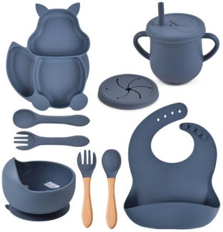 SURFOU Kindergeschirr-Set Baby-Teller 8-teiliges Set Kinderteller mit Saugnapf, Kindergeschirr Teller Lätzchen Schüssel Löffel Gabel Trinkbecher