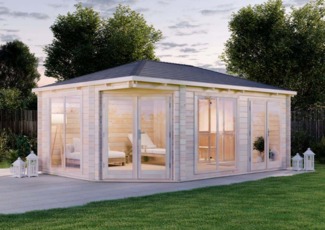 FinnTherm 5-Eck Saunahaus Julia-40 ISO Gartensauna 3 Sitzbänke aus Holz Sauna mit 40 mm Wandstärke Außensauna
