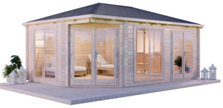 FinnTherm 5-Eck Saunahaus Julia-40 ISO Gartensauna 3 Sitzbänke aus Holz Sauna mit 40 mm Wandstärke Außensauna mit Montagematerial
