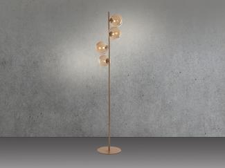 ECO-LIGHT LED Stehlampe, Dimmfunktion, LED wechselbar, Warmweiß, ausgefallene moderne Bauhaus Lampe, 4 Glas-kugeln gold-en, dimmbar