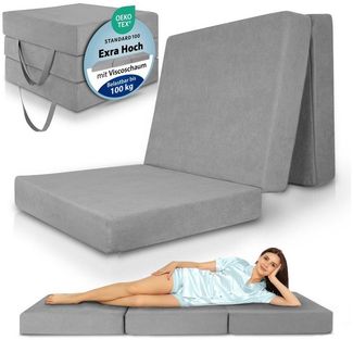 Klappmatratze Premium L Klappmatratze Gästebett faltbar inkl. Tasche VS95, 75x195cm, Beautissu, 14 cm hoch, extra dick 14cm Visco-Matratze Härtegrad H3 waschbar Grau