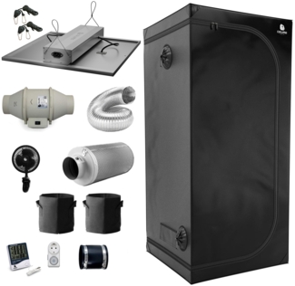 Growbox Komplett Set Deluxe M - für 2 Pflanzen, 80 x 80 x 180 cm, 240W LED
