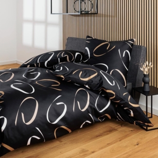 Janine Mako-Satin Bettwäsche J.D. 87102 schwarz beige|155x220 cm + 80x80 cm