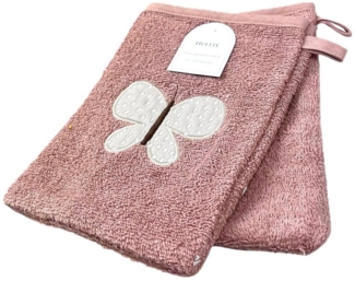 2er Pack Baby Waschhandschuhe » Set 2 Kinder Waschlappen Frottee » 21 x 15 cm reine Baumwolle » Wasch Handschuhe - Rosa