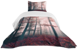Abakuhaus Tagesdecke Set mit Kissenbezügen Waschbar, Wald Herbst-Fall-Natur Woods