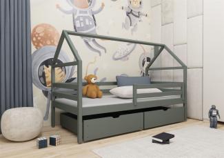 Hausbett Kinderbett ARIANA 200x90cm Kiefer Massiv Grafit inkl. Rollrost