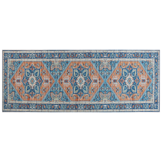 Teppich blau orange orientalisches Muster 80 x 200 cm Kurzflor RITAPURAM